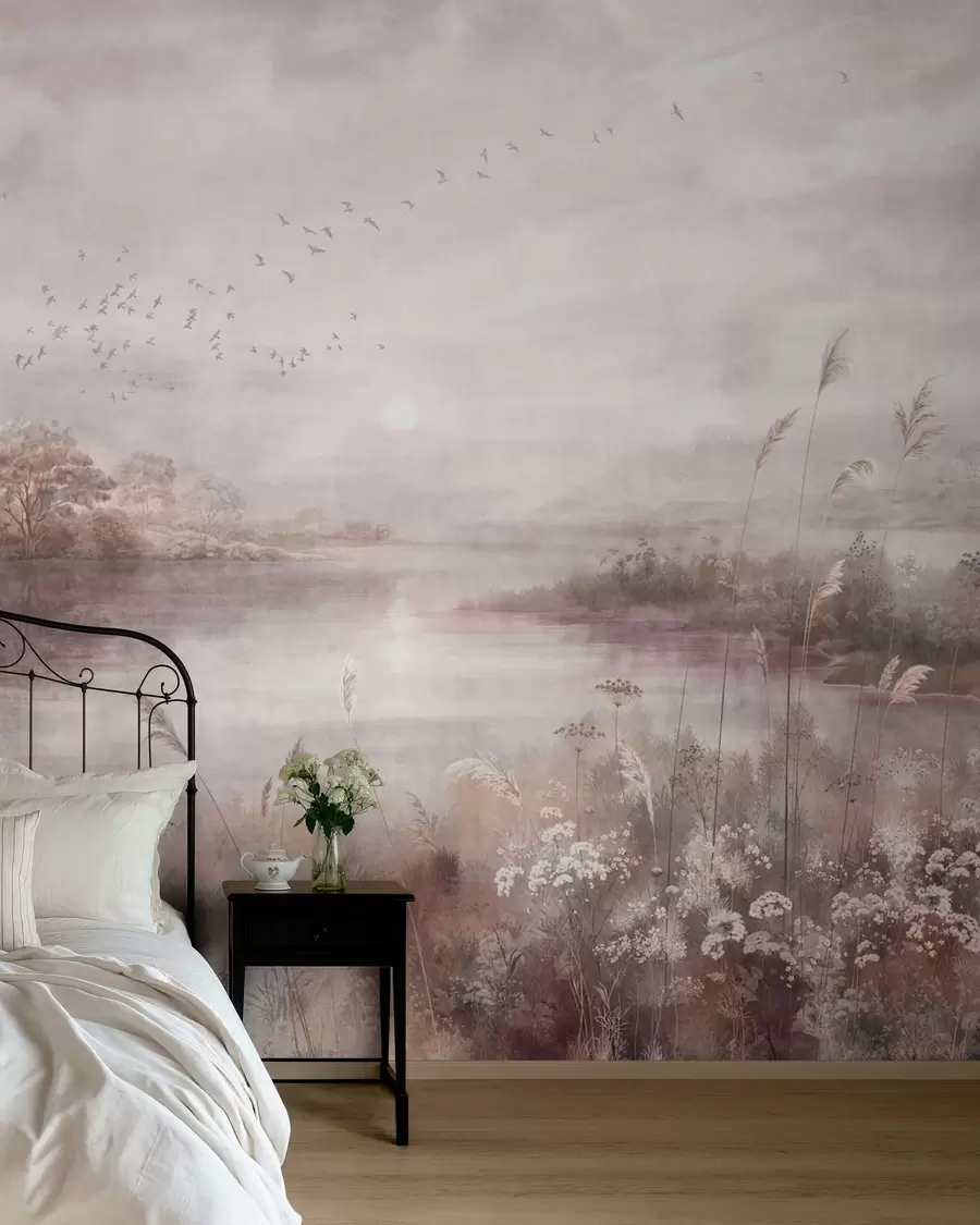 wall murals Calm lake in soft lilac tones w05813v2