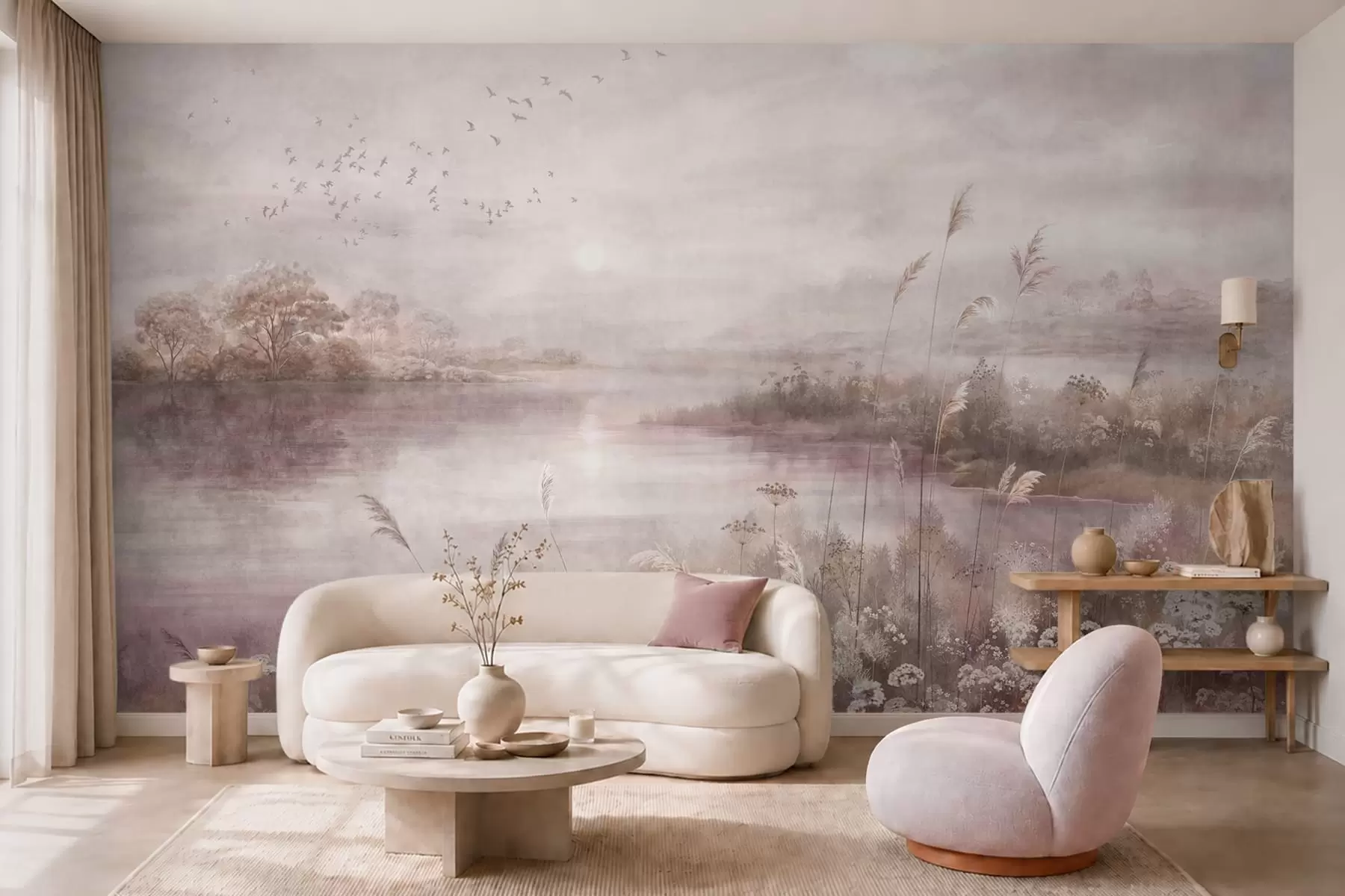 wall murals Calm lake in soft lilac tones w05813v2