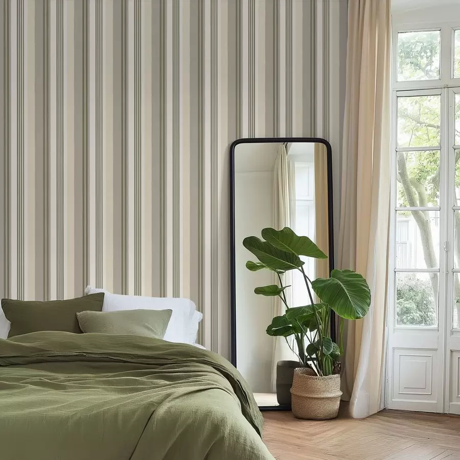 wall murals Muted Green and Cream Stripes a01248v2