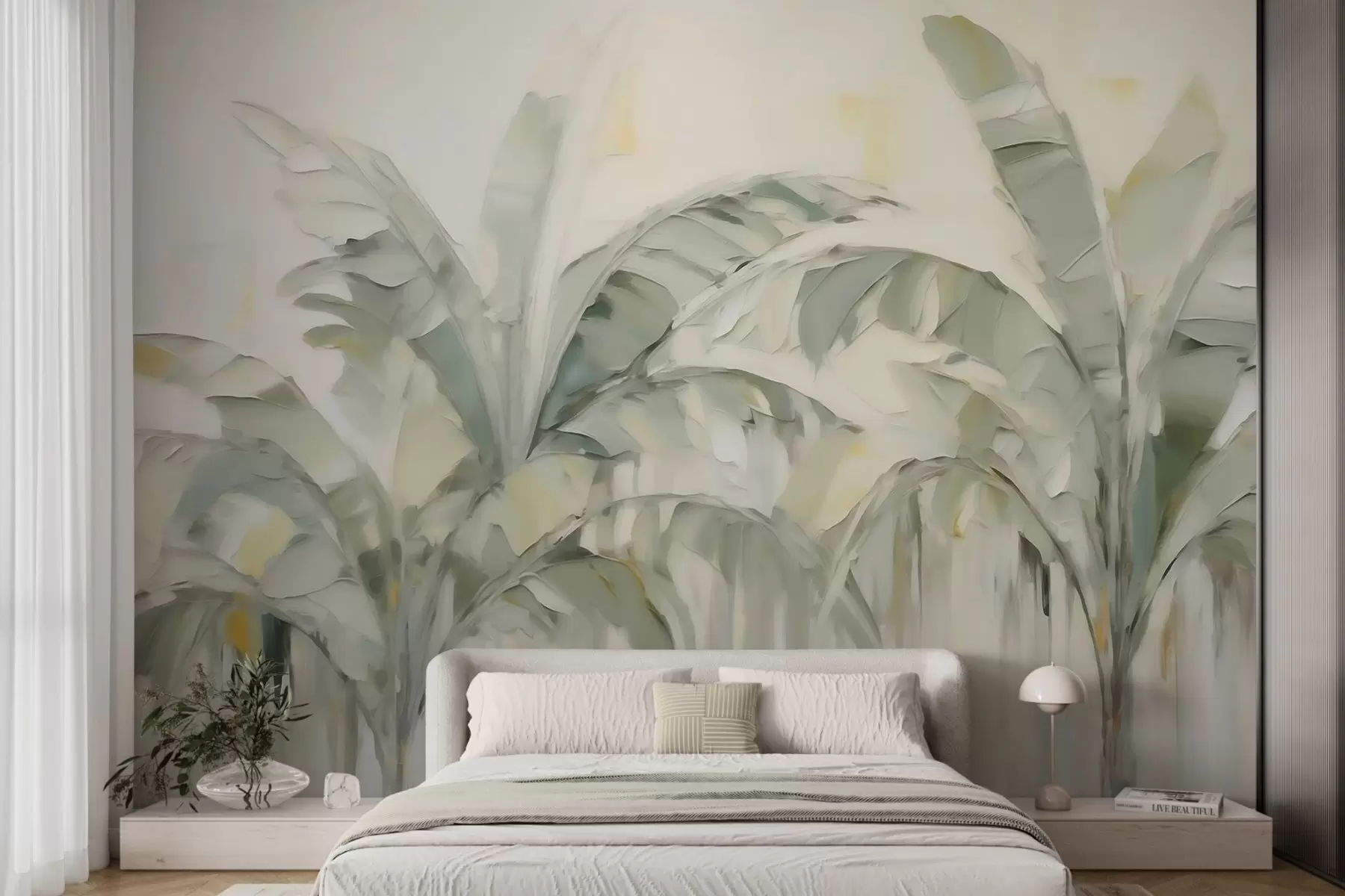 wall murals Abstract palm leaves, imitation of painting w05826