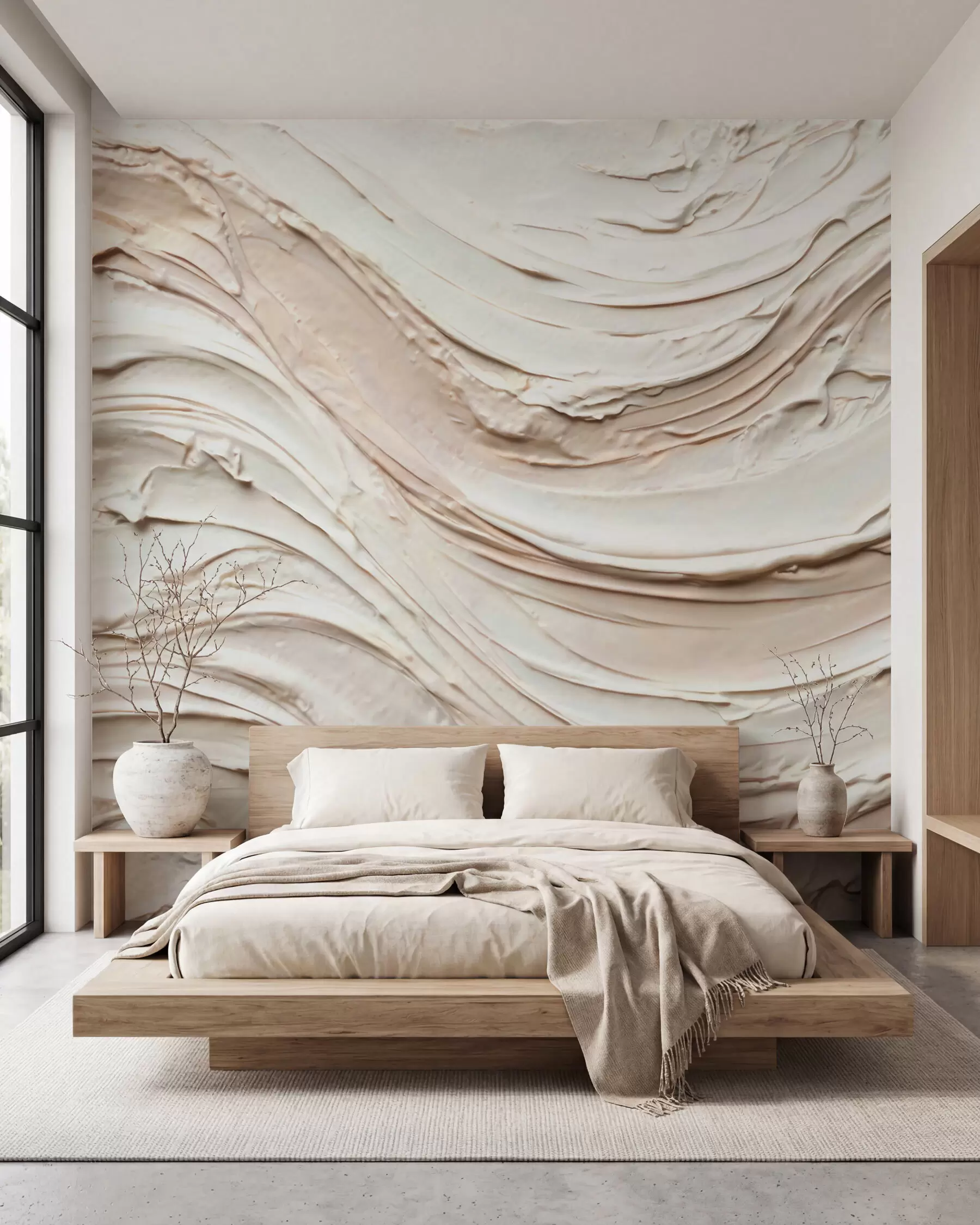 wall murals Warm cream-peach waves imitating textured plaster, abstract w09990
