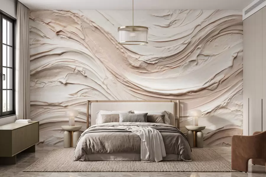 wall murals Warm cream-peach waves imitating textured plaster, abstract w09990