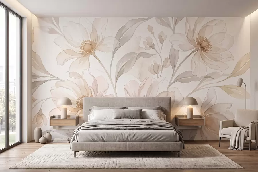 wall murals Airy peonies in soft powder-beige tones w10002