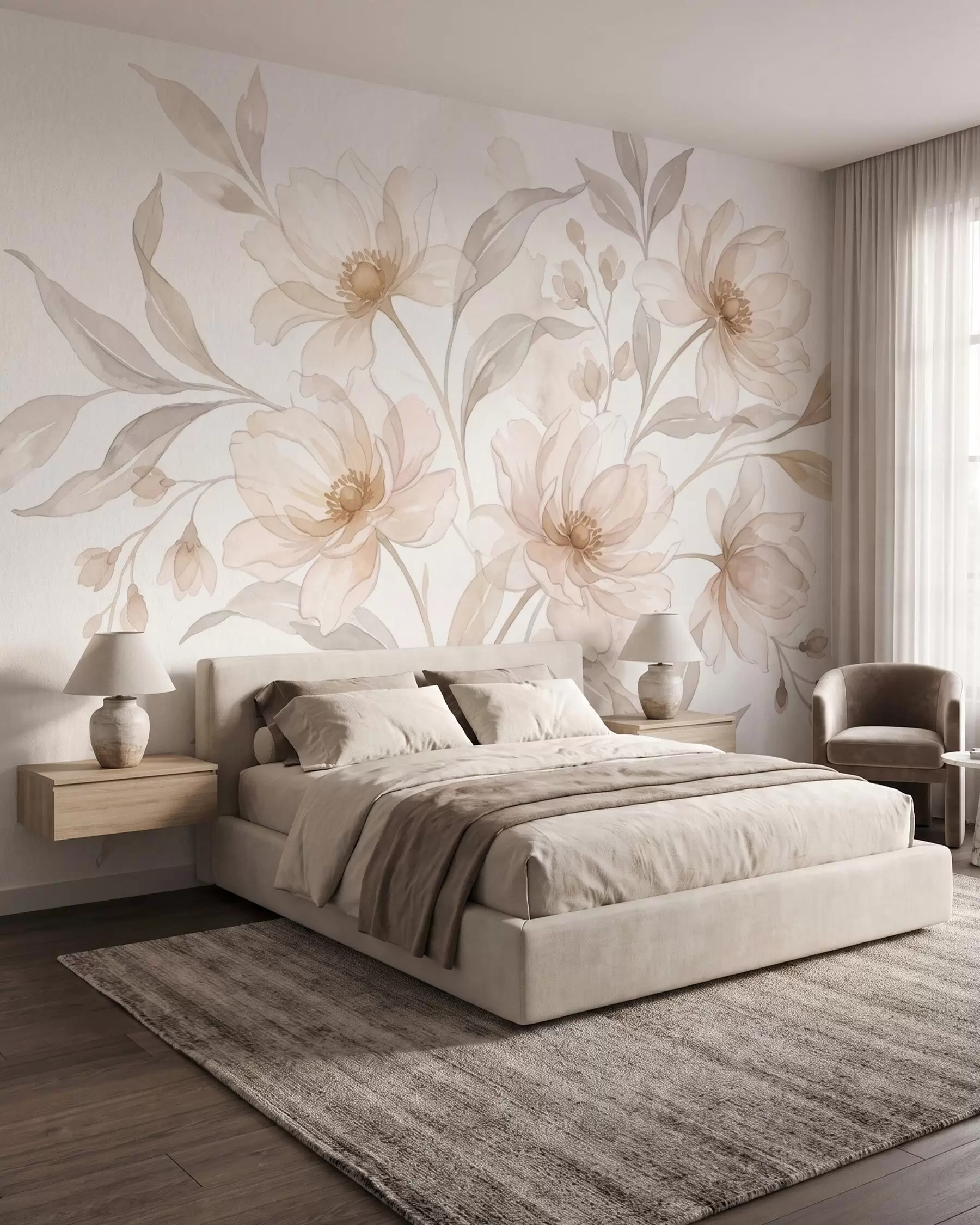 wall murals Airy peonies in soft powder-beige tones w10002