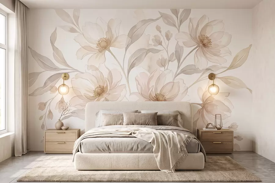 wall murals Airy peonies in soft powder-beige tones w10002