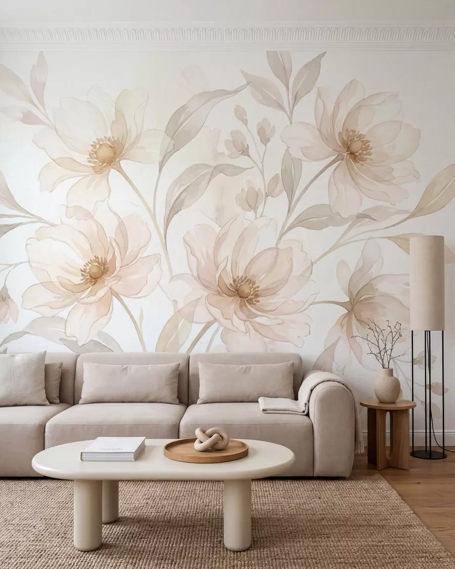 wall murals Airy peonies in soft powder-beige tones w10002