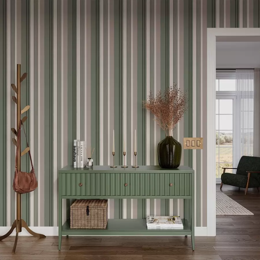 wall murals Wide Green and Cream Stripes a01248