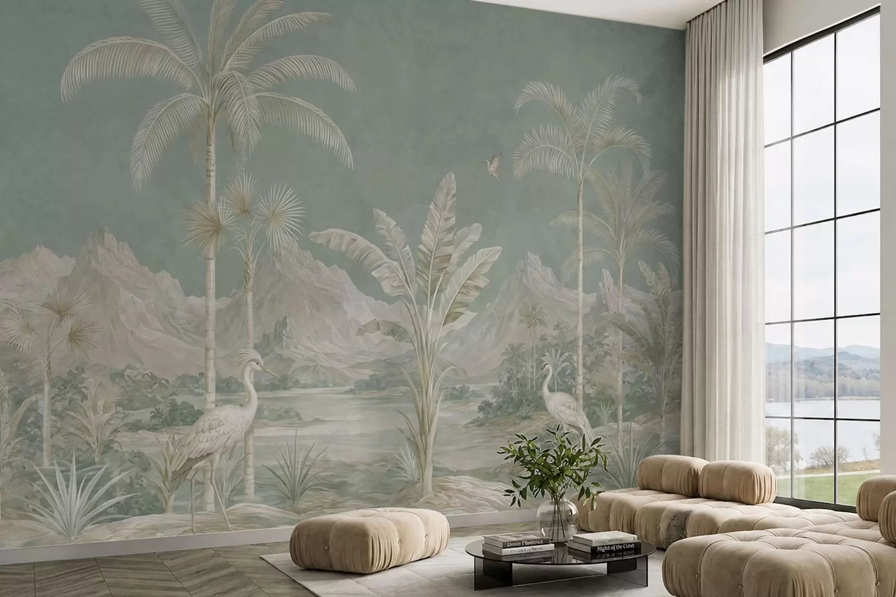 wall murals Tropical landscape in soft green tones w05819