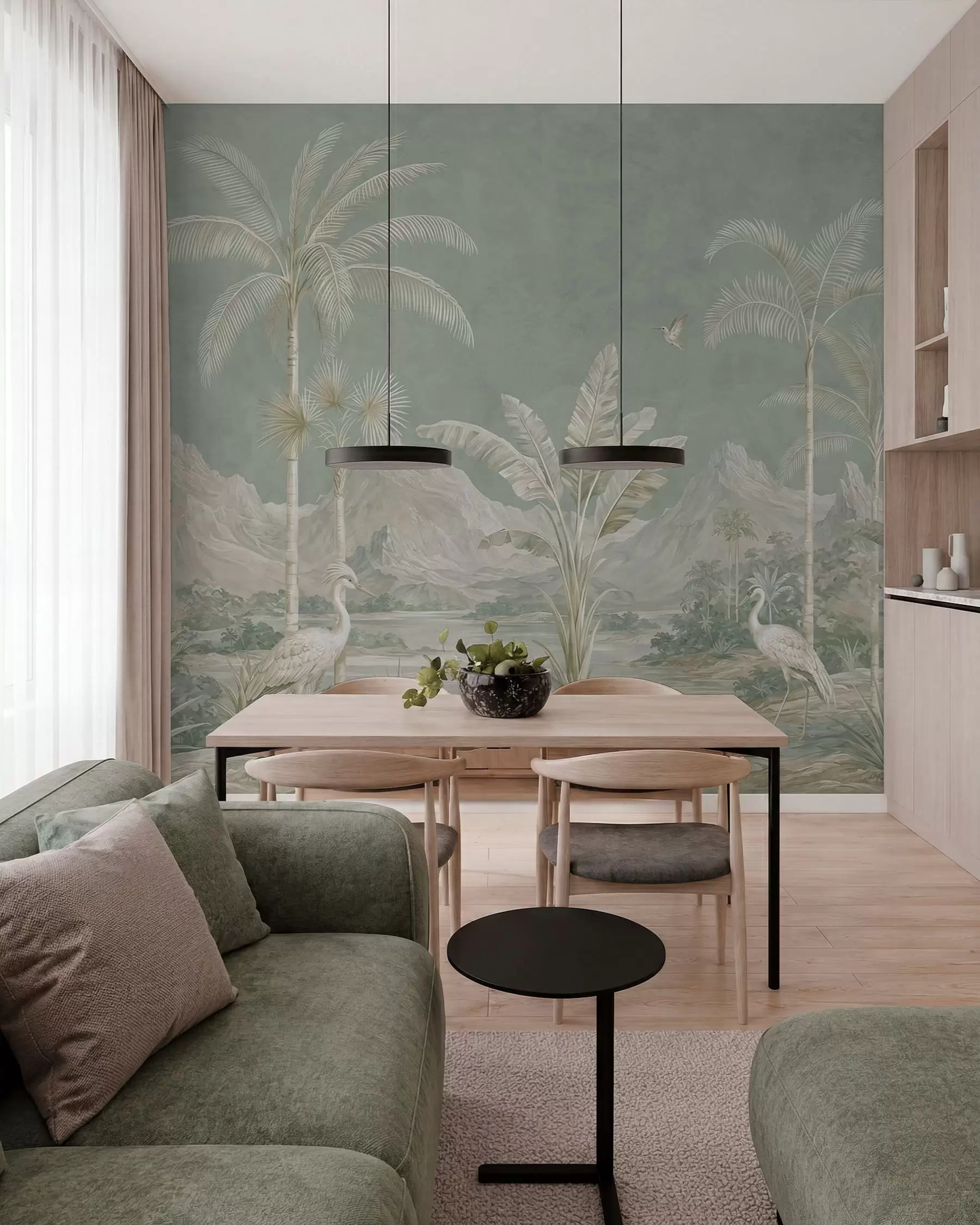wall murals Tropical landscape in soft green tones w05819