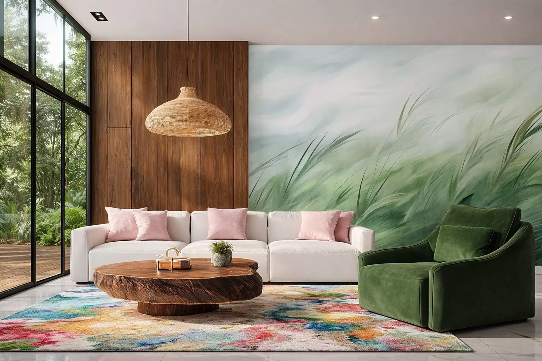 wall murals Sage green with delicate grasses gently bending in a quiet breeze w05853