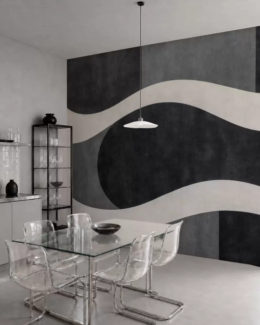 wall murals Graphite with flowing pale waves over deep charcoal gray forms w05854