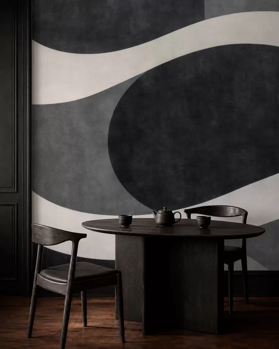 wall murals Graphite with flowing pale waves over deep charcoal gray forms w05854