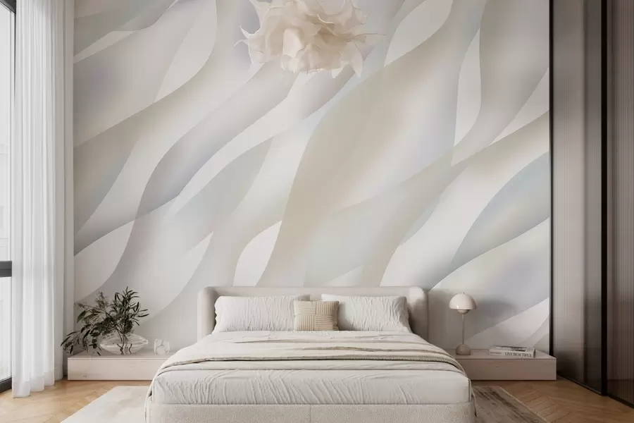 wall murals Abstract waves in shades of grey and beige against a white background w05758