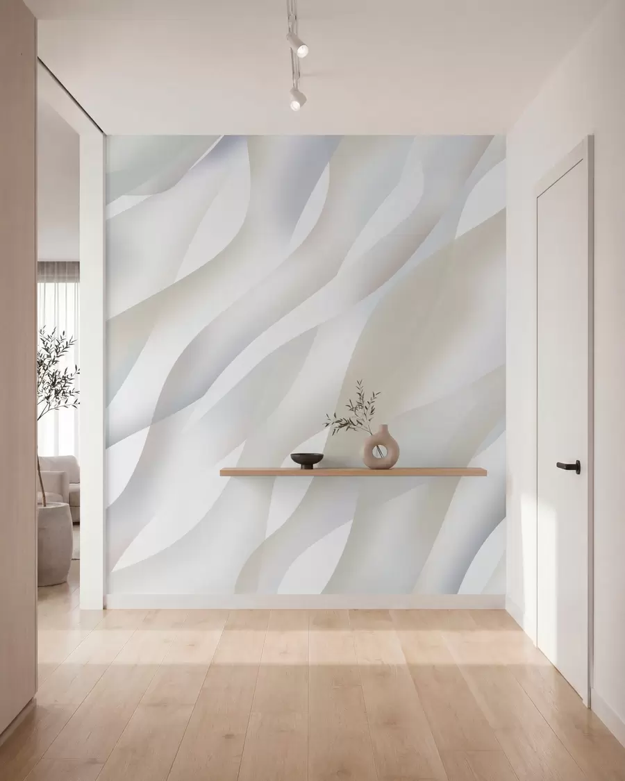 wall murals Abstract waves in shades of grey and beige against a white background w05758