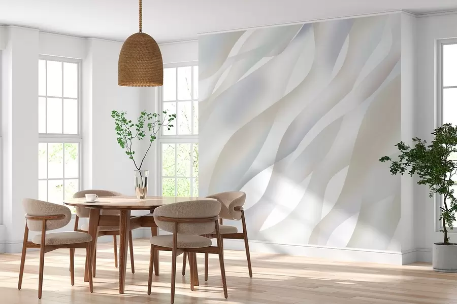 wall murals Abstract waves in shades of grey and beige against a white background w05758