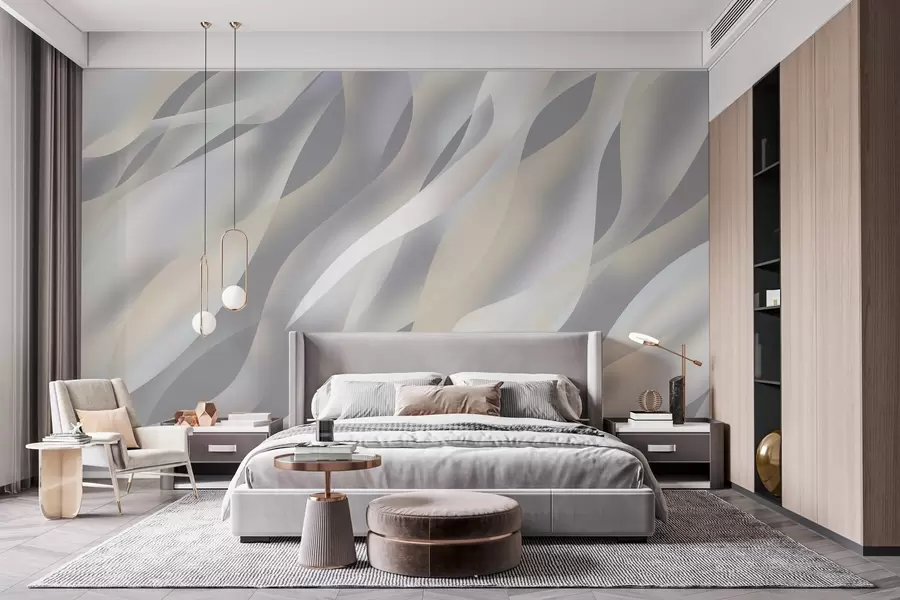 wall murals Abstract waves in shades of grey and beige against a dark grey background w05758v2
