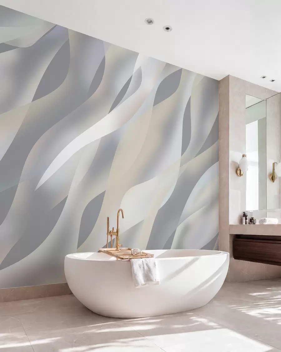 wall murals Abstract waves in shades of grey and beige against a dark grey background w05758v2