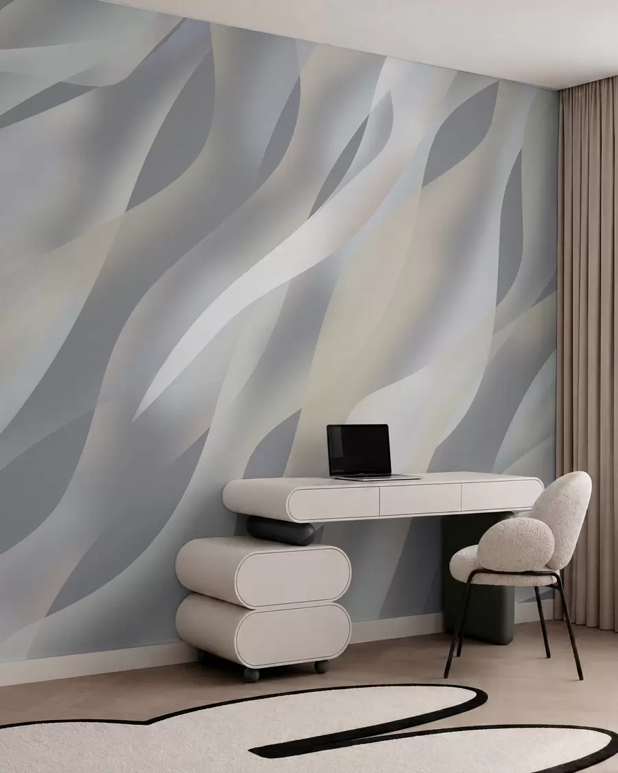 wall murals Abstract waves in shades of grey and beige against a dark grey background w05758v2