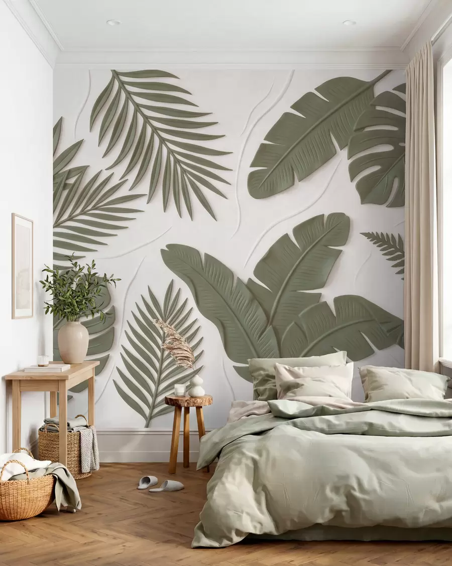 wall murals Green textured leaves w09995