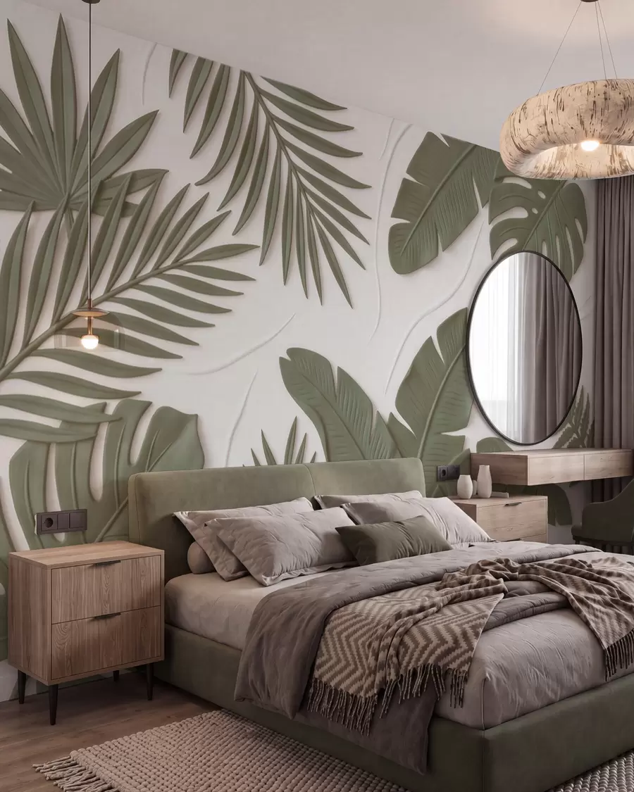 wall murals Green textured leaves w09995