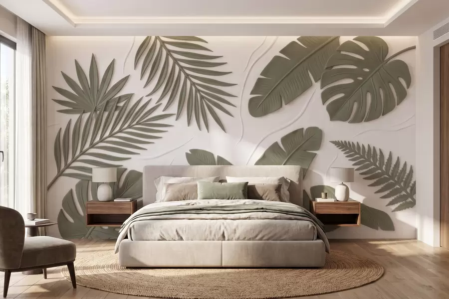 wall murals Green textured leaves w09995