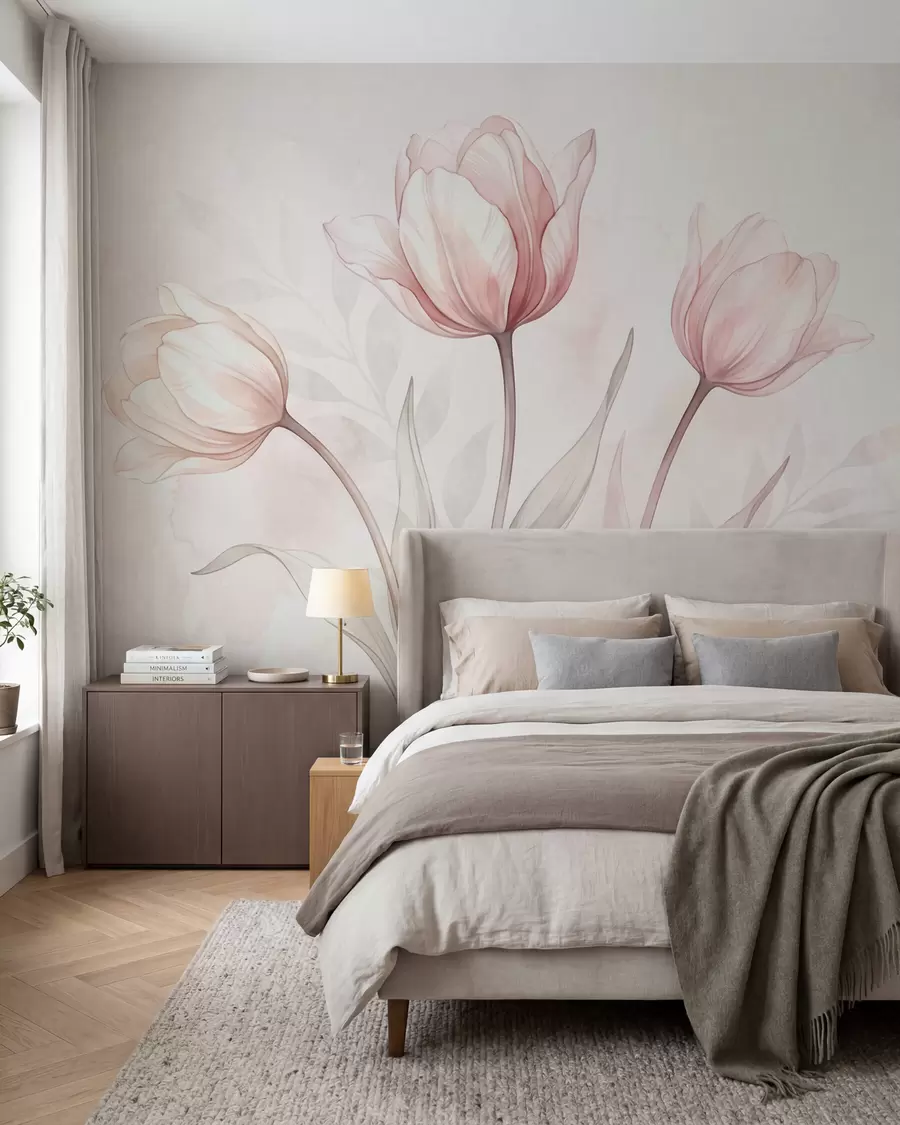 wall murals Delicate tulips in watercolor style w10005