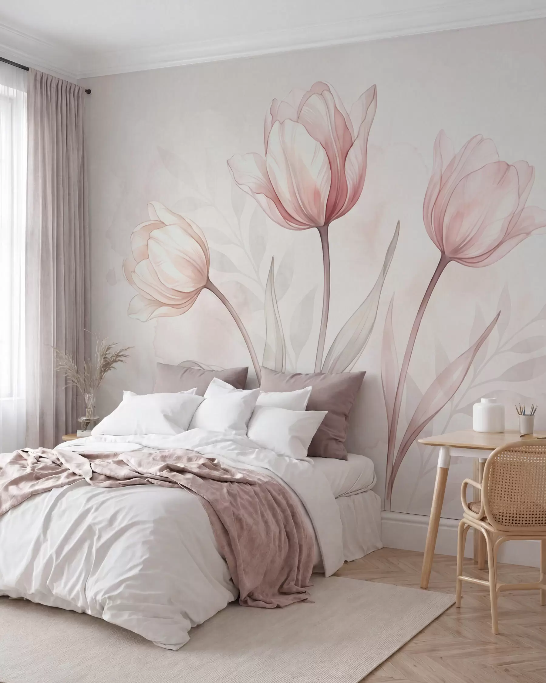 wall murals Delicate tulips in watercolor style w10005
