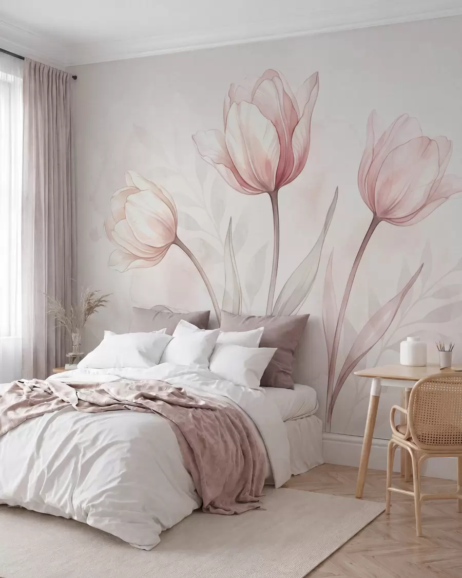 wall murals Delicate tulips in watercolor style w10005
