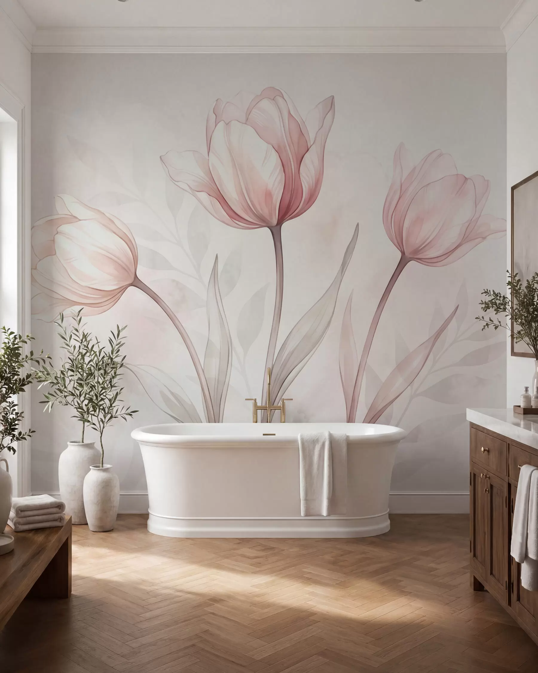 wall murals Delicate tulips in watercolor style w10005