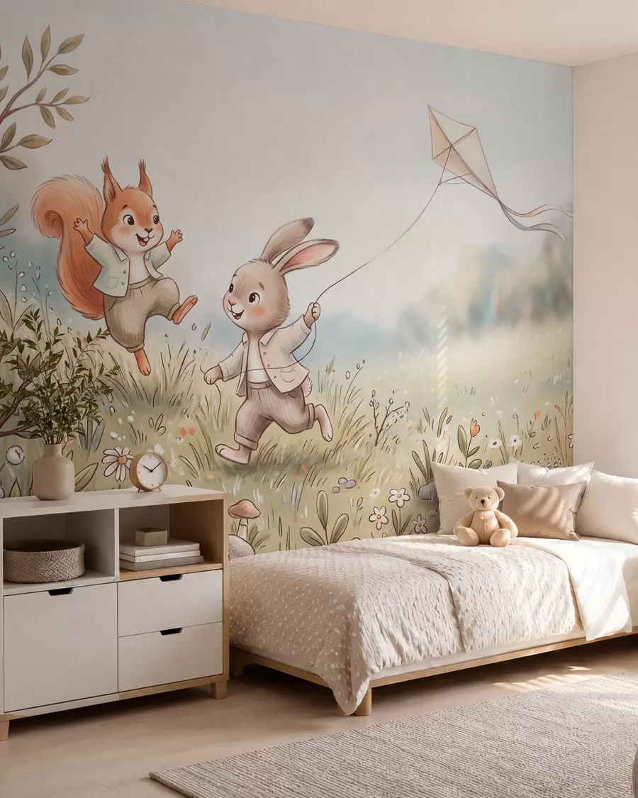 wall murals Bunny and a Kite w10007