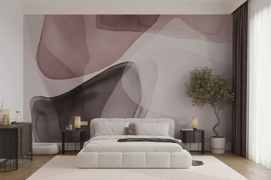 wall murals Abstract shapes in shades of pink and dark brown, textured, translucent layers effect w10022v1