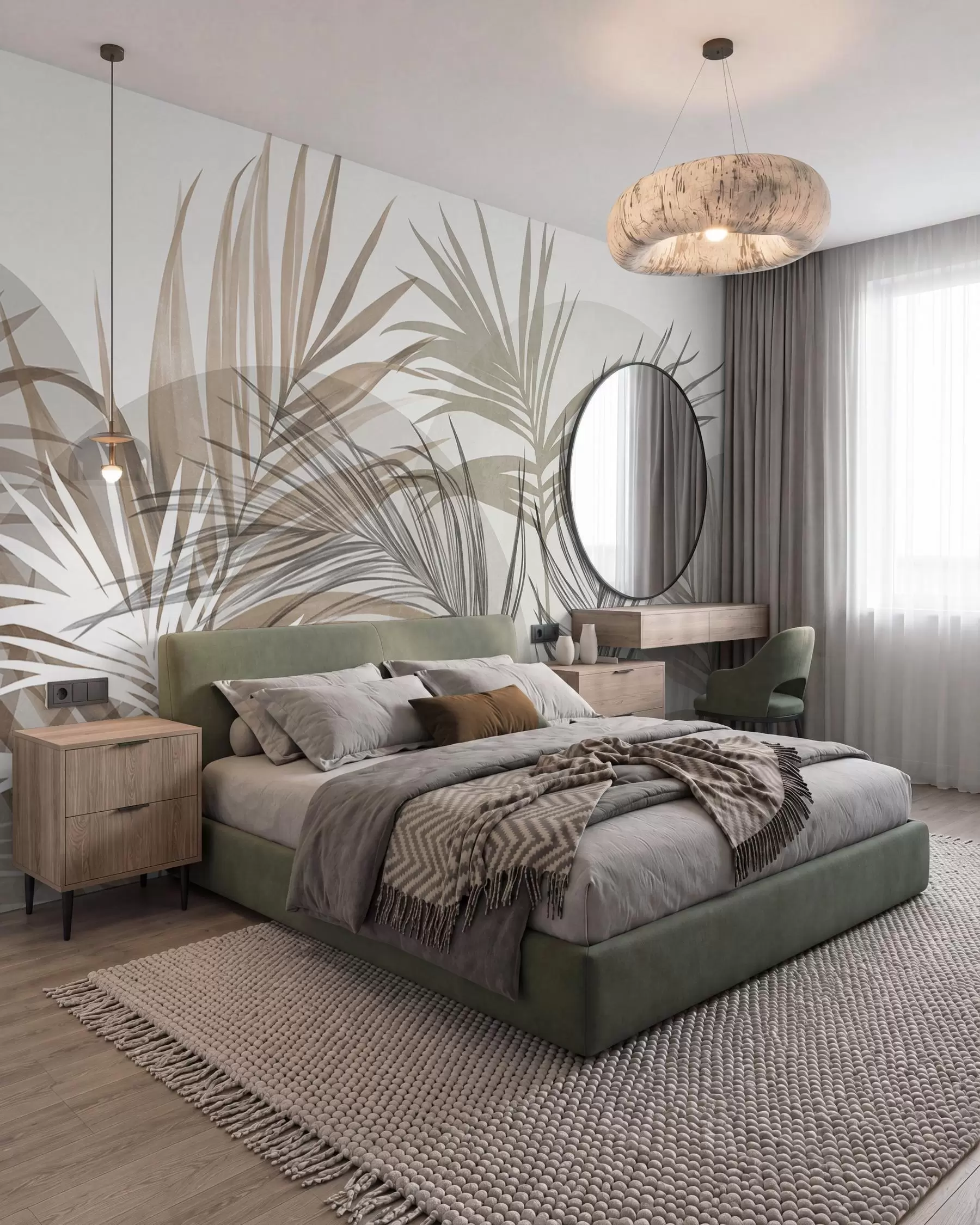 wall murals Palm leaves in neutral tones of beige, brown and gray, with abstract shapes w10025