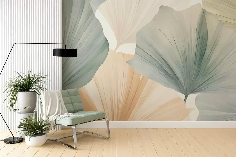 wall murals Round ginkgo leaf w05772