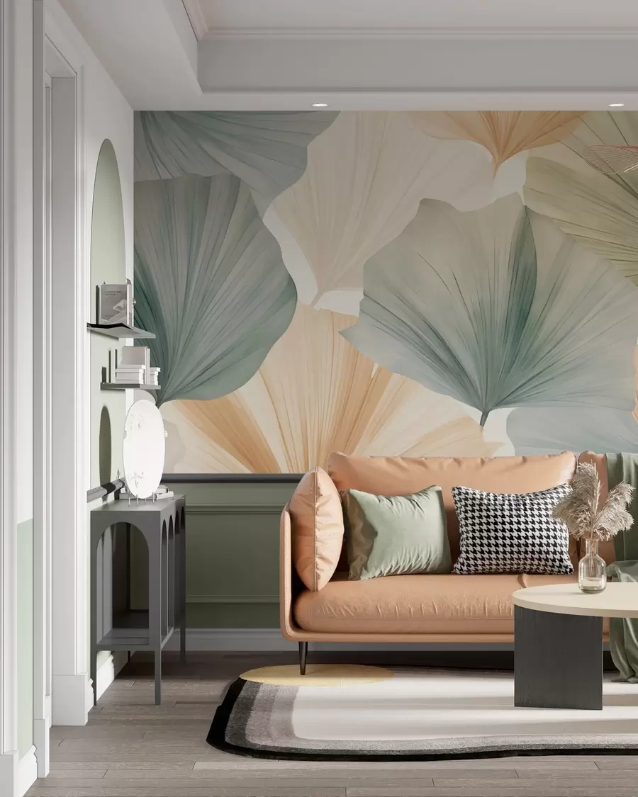 wall murals Round ginkgo leaf w05772