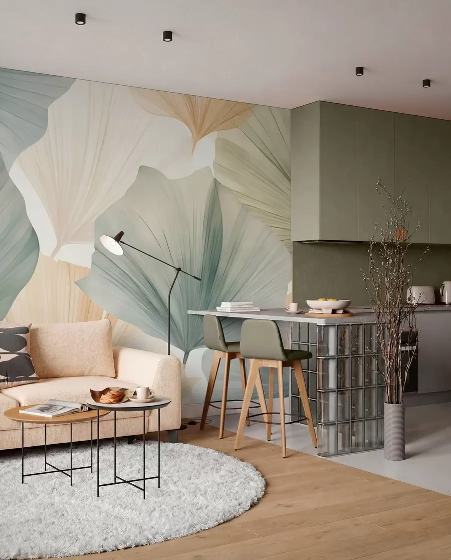 wall murals Round ginkgo leaf w05772