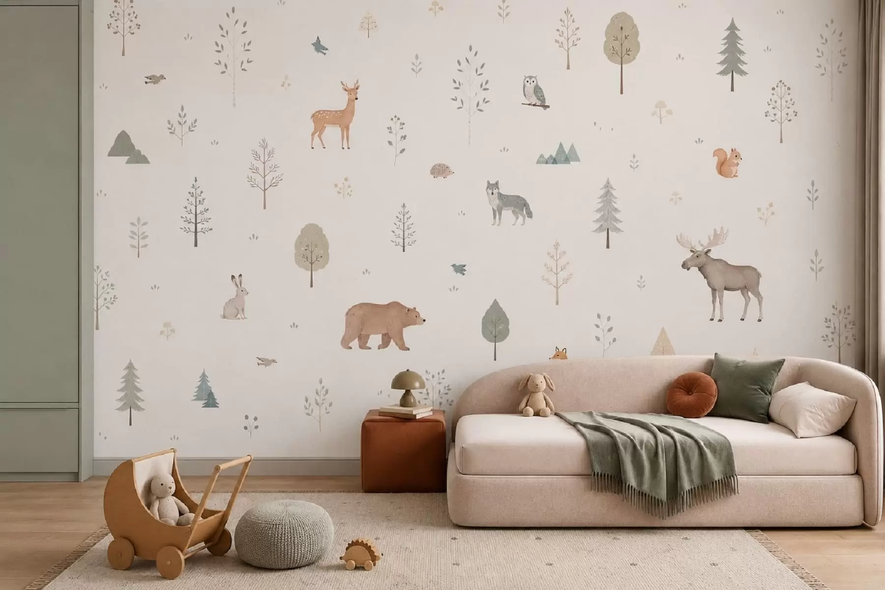 wall murals Forest animals and trees on a light background w05864