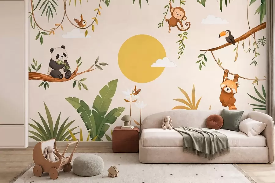 wall murals Tropical animals among lush green foliage w05865