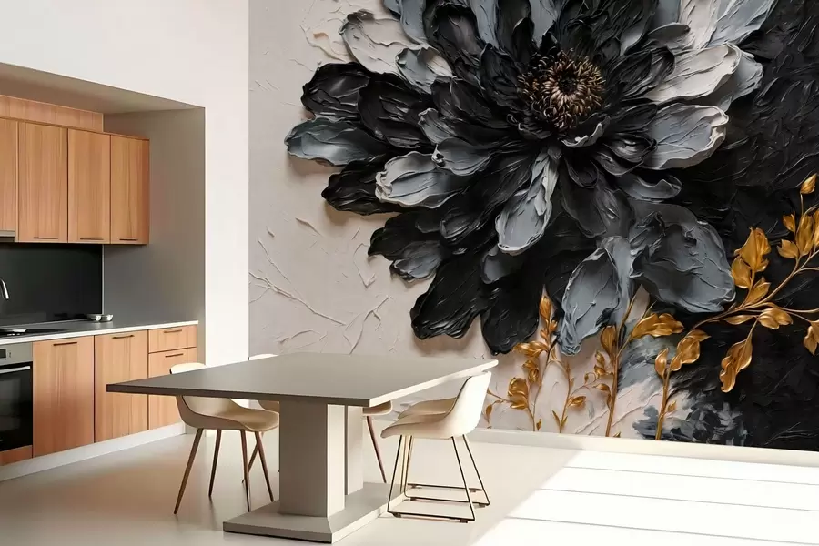 wall murals Textured black and gray flower with decorative branches w05883