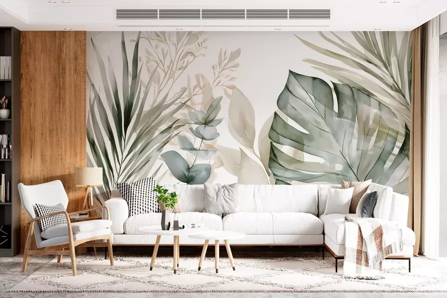 wall murals Large tropical leaves in a watercolour style w05867