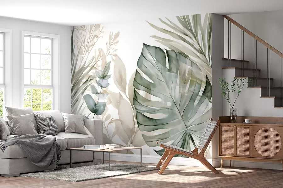 wall murals Large tropical leaves in a watercolour style w05867