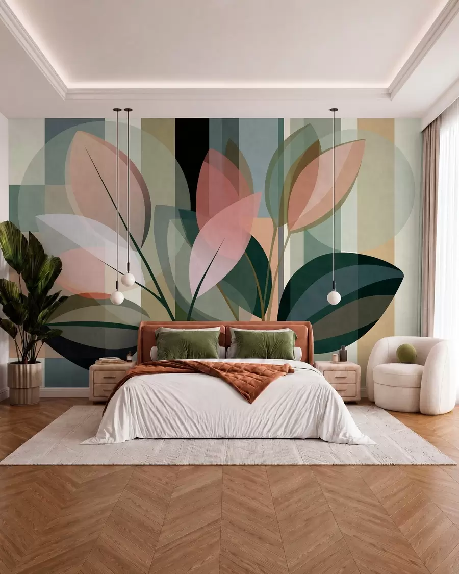wall murals A stylish abstract piece featuring plants w05871