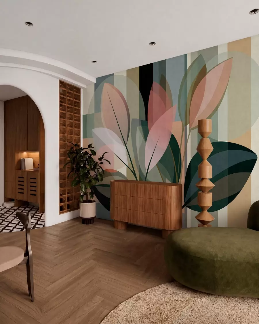 wall murals A stylish abstract piece featuring plants w05871