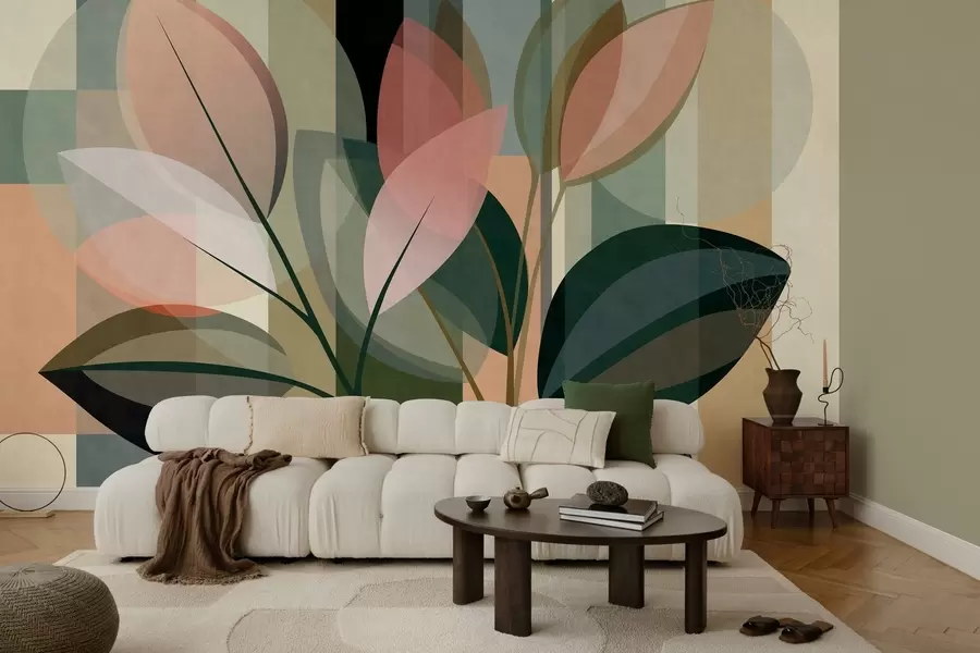 wall murals A stylish abstract piece featuring plants w05871