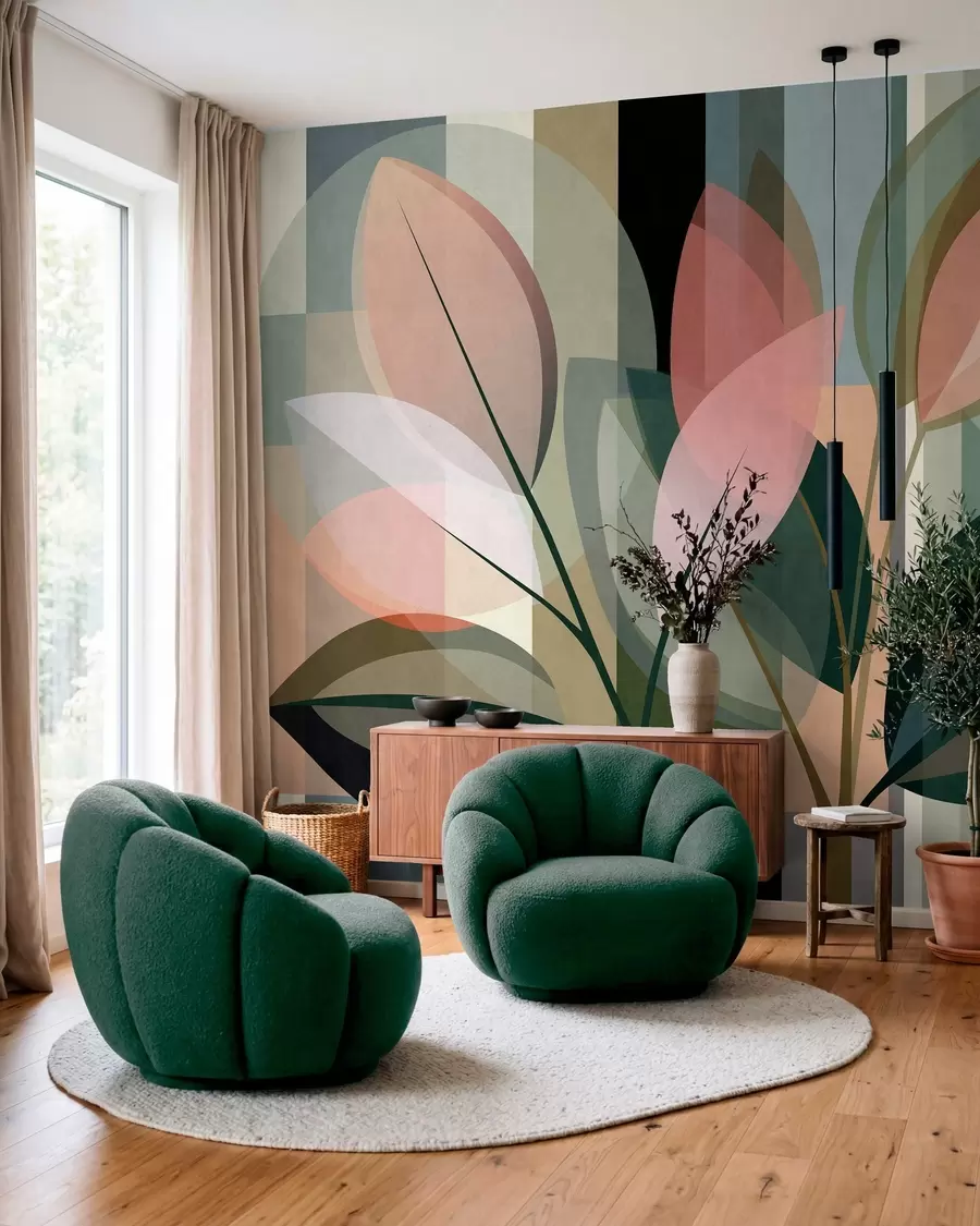 wall murals A stylish abstract piece featuring plants w05871