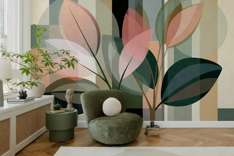 wall murals A stylish abstract piece featuring plants w05871