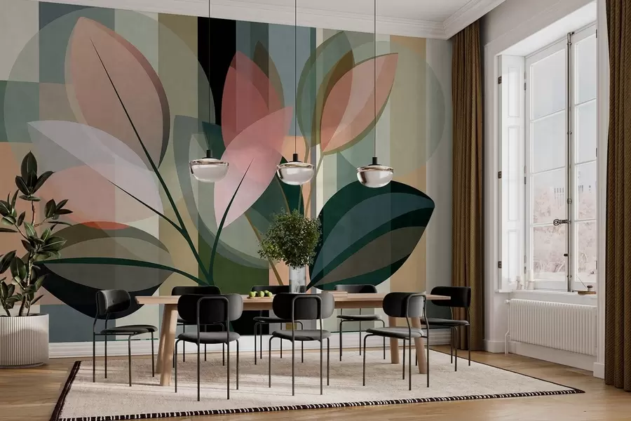 wall murals A stylish abstract piece featuring plants w05871