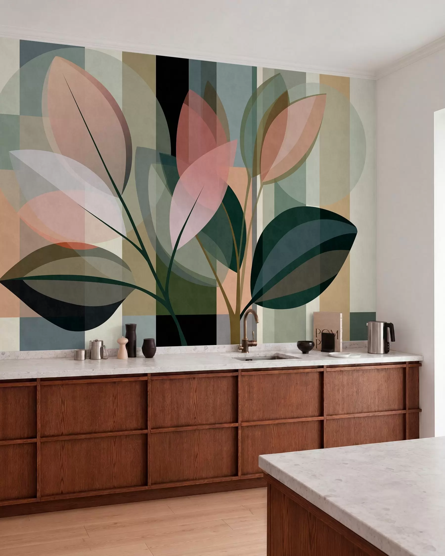 wall murals Pastel Leaf Rhythm w05871