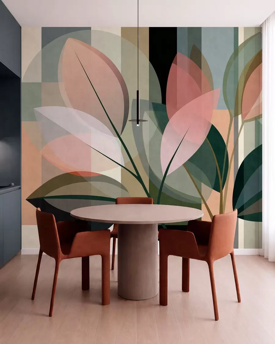 wall murals A stylish abstract piece featuring plants w05871