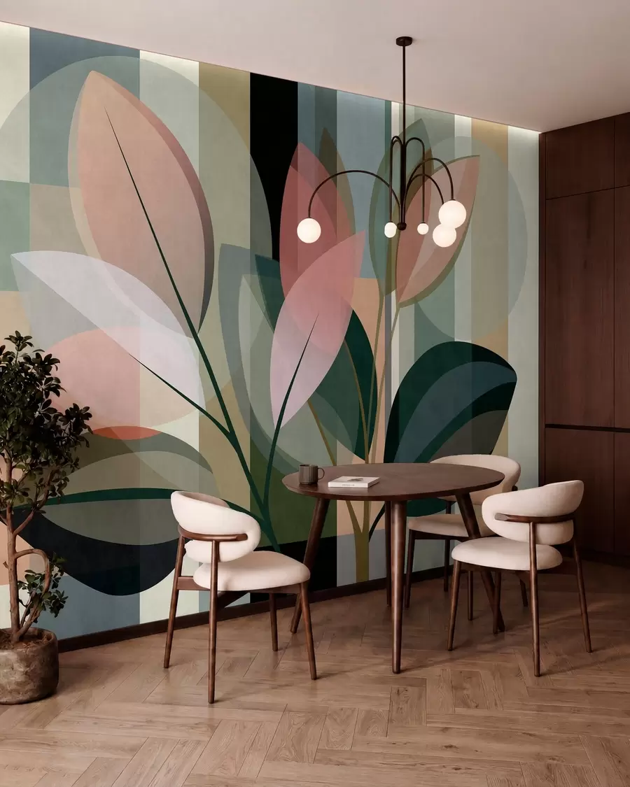 wall murals A stylish abstract piece featuring plants w05871