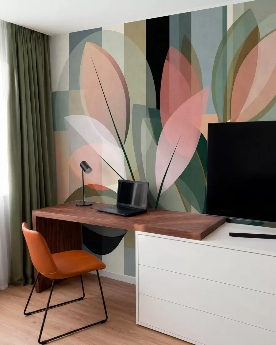 wall murals A stylish abstract piece featuring plants w05871